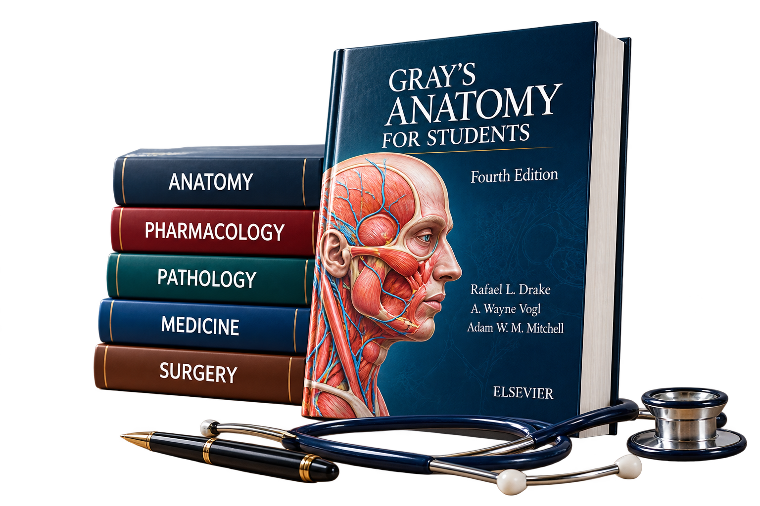 Medical books and stethoscope